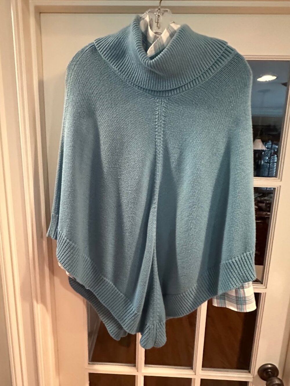 Talbots knit cowl neck poncho, sz. small, turquoise blue, bohemian, cottagecore5